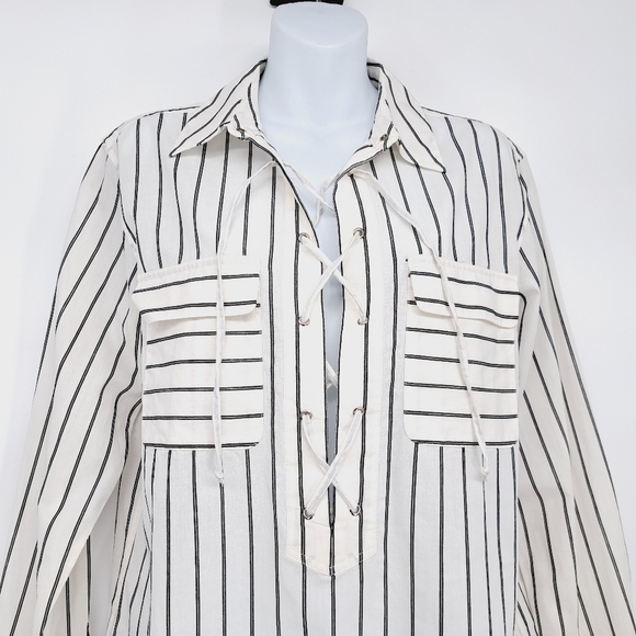 Equipment‎ Femme Knox Lace Up Blouse In Native White and True Black Size Med - Picture 2 of 8